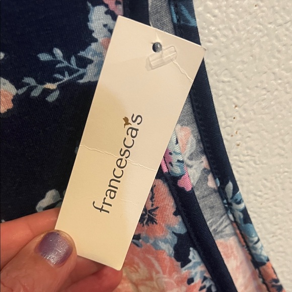 Francesca's Collections Navy and Pink Floral Blouse - Picture 2 of 6